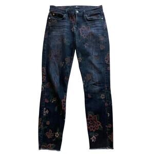 7 For All Mankind Roxanne Jeans Size 29 Blue Floral Skinny Ankle Stretch
